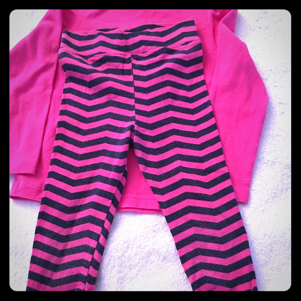 Hartstrings Hot Pink/Blue Zig Zag Leggings, 3T.